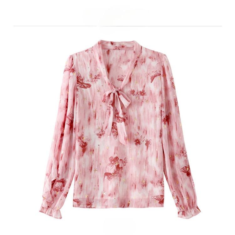 Stylish High End Loose Blouse Long Sleeve Chiffon Top Trendy and Elegant for Autumn Spring Versatile Tummy Cover