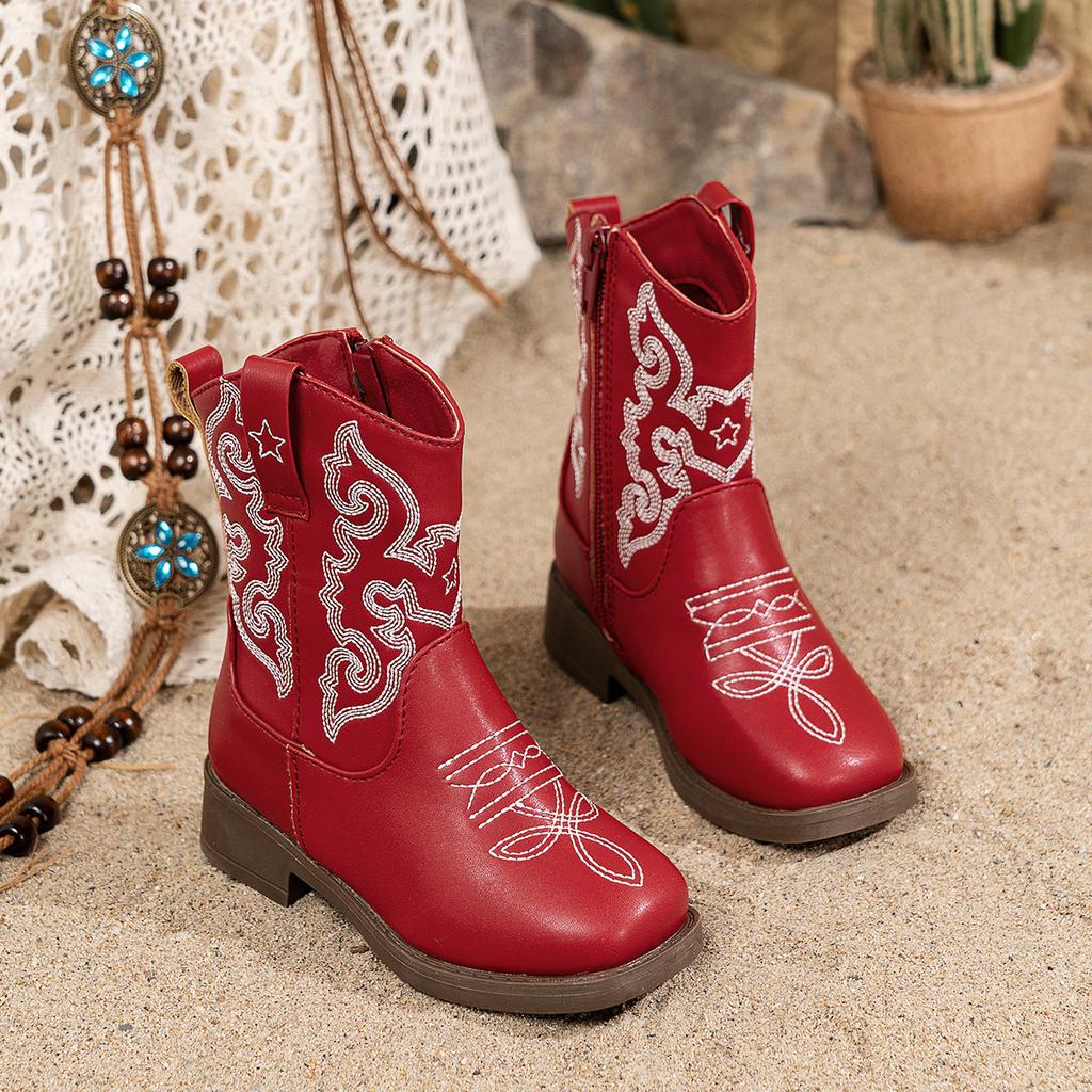 Autumn and Winter Western Cowboy Boots Embroidery Thick Heel Round Head Thick-soled Medium Boots Mongolian Women's Boots