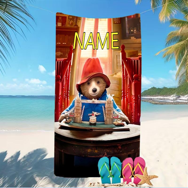 Customizable personalized beach towels Paddington Bear themed designs.Suitable for the beach, yoga, sports;ideal as beach accessories