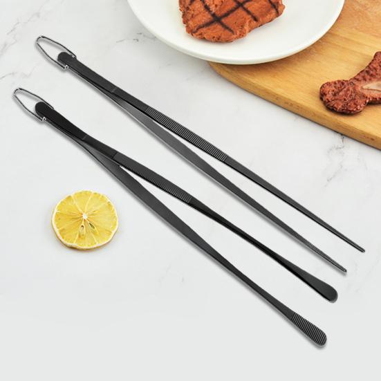 2Pcs Kitchen Cooking Tongs 12 Inch Food Clamp Stainless Steel Fine Tweezers with Serrated Tips for Chef Grill BBQ Pasta Salad