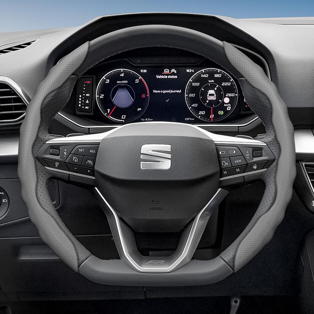 Suitable for Seat Steering Wheel Cover, Wave-Shaped Sporty Design, Breathable Leather, Segmented Anti-Slip Sweat-Absorbing Protective