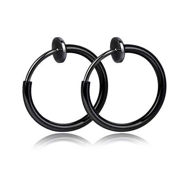 18K Stainless Steel Unisex Ear Clips for Non-Pierced Ears, Hip Hop Style Titanium Steel Hoop Earrings