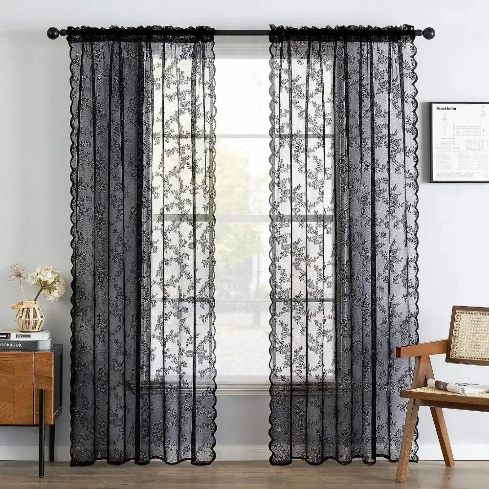 

1 Panel Sheer Lace Curtains for Living Room Window Voile Tulle Drapery Window Screening Home Living Room Bedroom Wedding Decor W75cm x L100cm чорний