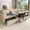 Sofá de Esquina Multifuncional en Forma de U de Tres Plazas Tapizado con Cajones de Almacenamiento + Taburete con Compartimento, Conjunto Modular con Función para Dormir, Tejido de Pana
