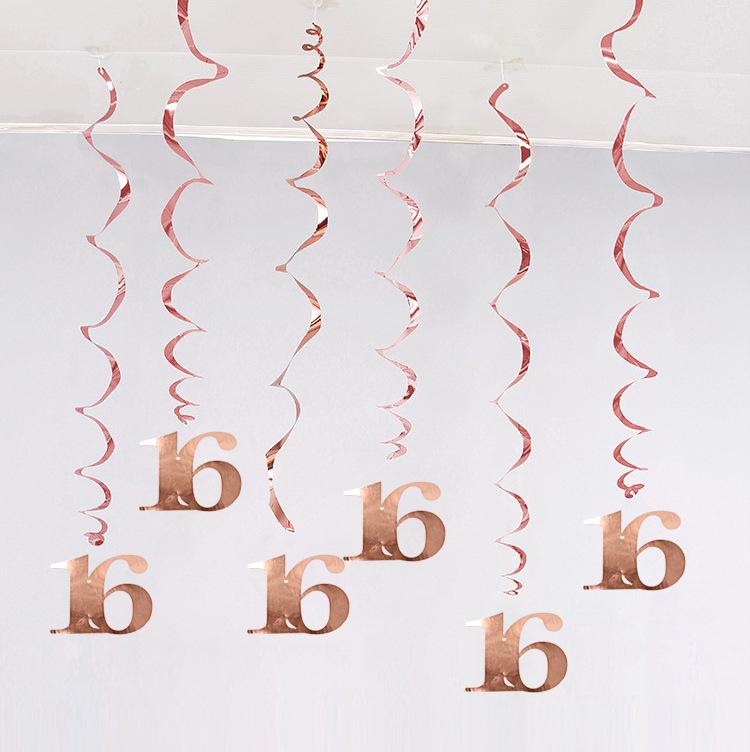 6 Stück/Los Happy Birthday Spiralen Dekoration 16 20 21 30 40 50 60 70 Jahre Roségold PVC Geburtstagsfeier Dekorationen Zubehör