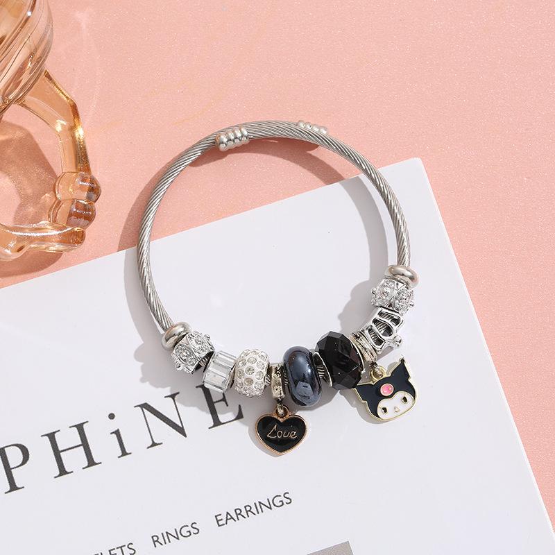 Stainless Steel Cartoon Bracelet With Crystal Pendant Charm Fashion Women's Jewelry Accessory