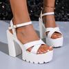 Comemore Summer New High-heeled Sandals for Women Leather Thick Sole Buckle Strap Ladies Shoes Platform Sandales Femmes
