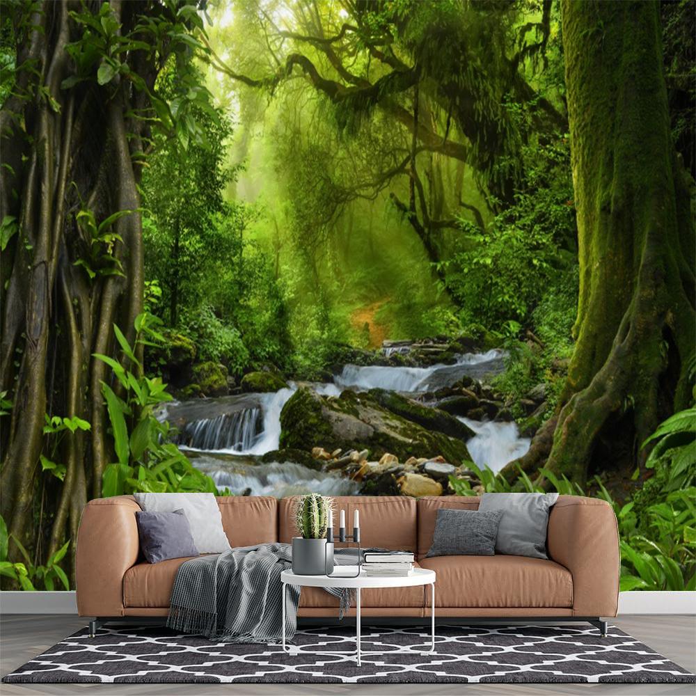 Waterfall Stream Wall Mural 3d Forest Wallpaper Living Room Bedroom Forest Wall Paper Home Decor