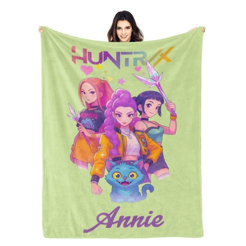 K-POP Custom Name Blanket D-Demon H-Hunters Personalized Gift for Girls Office Camping Nap Leisure Home Decor Birthday Present