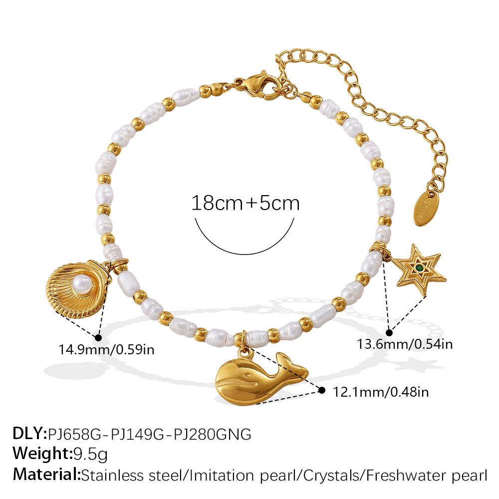 Light Luxury Starfish & Turtle Freshwater Pearl Bracelet In European & American Ocean Style