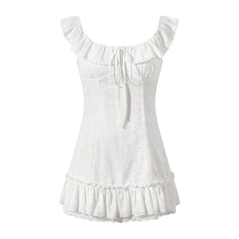 White dress short female summer beautiful pinched waist first love white skirt summer beautiful super beautiful small foreign dress