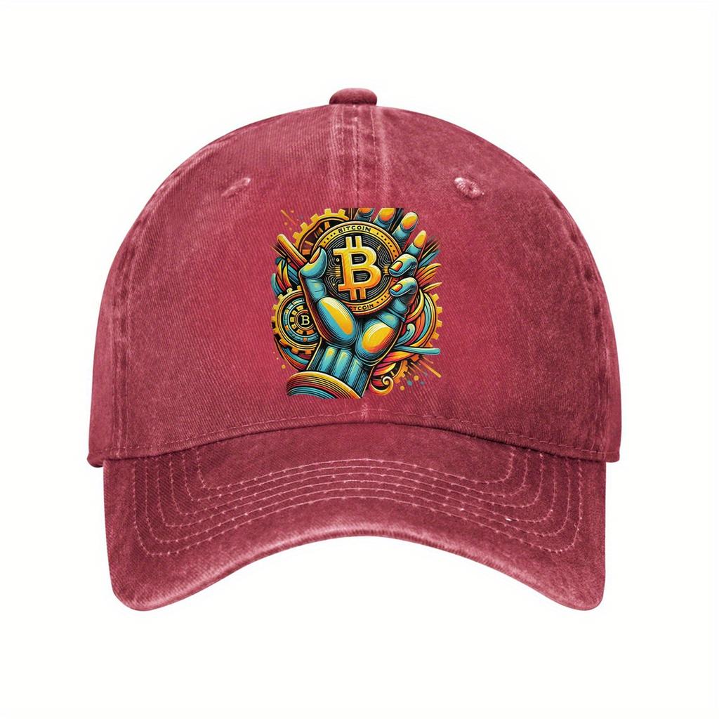 Bitcoin Cryptocurrency Graphic Cotton Baseball Cap Adjustable Sun Protection Casual Hat for Men and Women