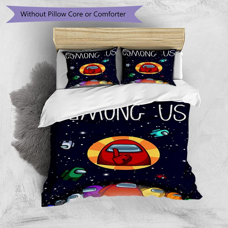3pcs Duvet Cover Set (1*Duvet Cover + 2*Pillowcase, Without Core), Among Us Print Bedding Set, Bedroom Decor, All‑Season, Birthday Gift