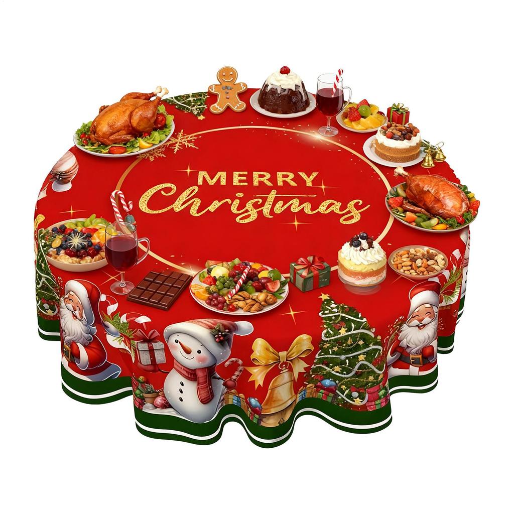 150/180cm Christmas Snowman Circular Tablecloth Vintage Polyester Red Cover Protector Christmas Tablecloth Protector Cover