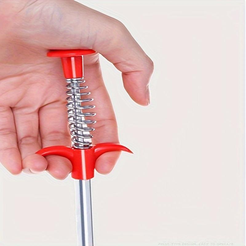 Flexible Grabber Pick-Up Tool - 4-Claw Metal Drain Cleaner for Toilets and Sinks, Extendable Red Handle with Coiled Flex Head for Easy Plumbing