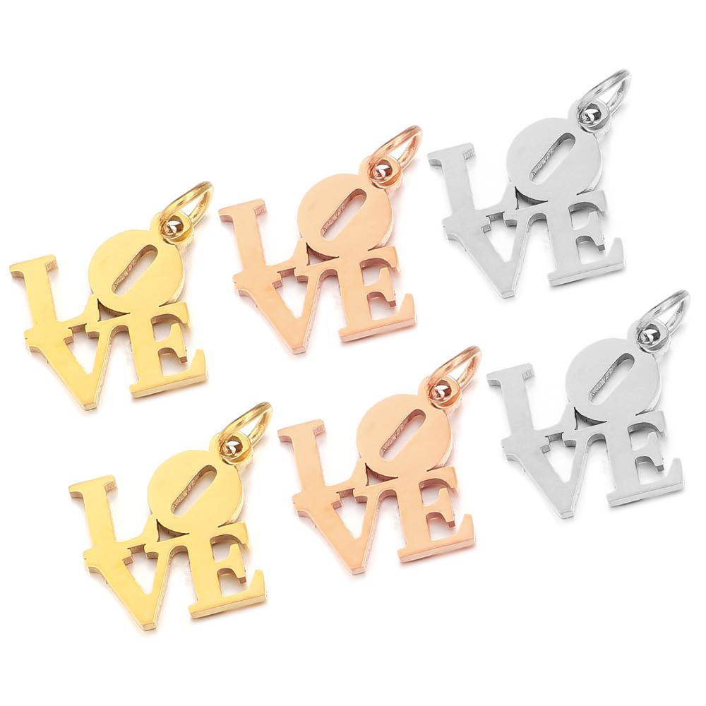 2pcs/lot Stainless Steel Love Charms Classic Polish Charms Pendants For Jewelry Making DIY Handmade Necklace Pendant Accessories