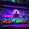 1 Halloween Banner - Ghost House, Pumpkin Lantern and Tombstone Design, Polyester Garage Door Decoration