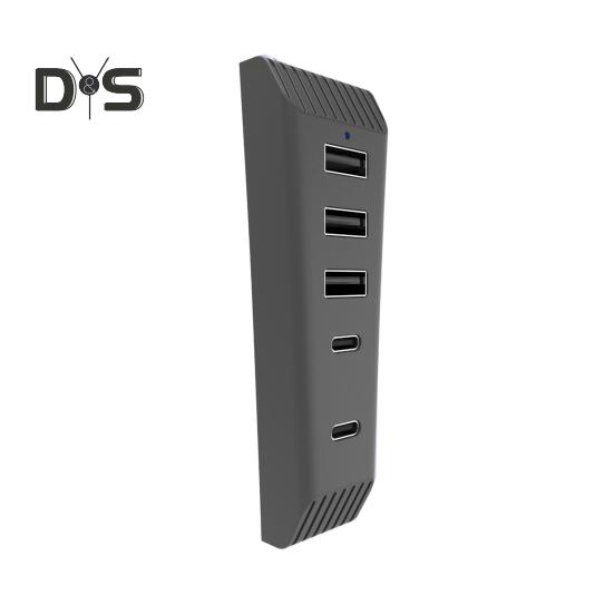 

USB-концентратор 5-в-1, высокоскоростной удлинитель для PS5 Slim с 3 портами USB 1 Type-C 1 Type-C 3.1 для VR2, подключение нескольких устройств, максимальная эффективность USB-концентратора чёрный