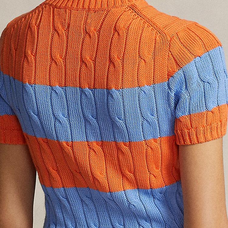 Polo Ralph Lauren SS24 Striped Cable Knit Crew Neck Slim Fit Short Sleeve Sweater Women Sweater Multicolor WMPOSWENC020886-400