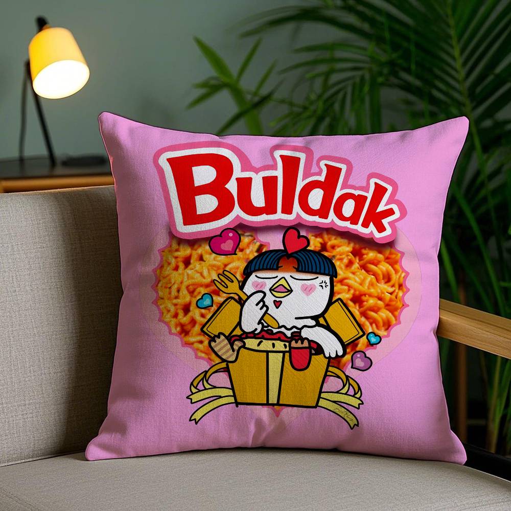 Kwaii Anime B-Buldak RameSn Pillow Case Sofa Short Plush Double-sided HD Printing Room Home Office Gift Cushion Cover