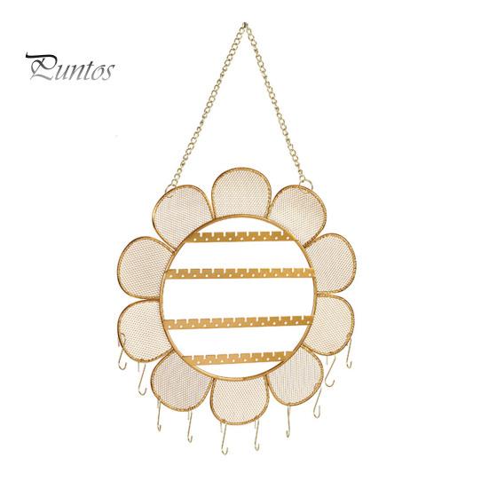 Multi-functional Jewelry Display Rack Earrings Stand with Metal Chain Flower Shape Grid Design Large Hooks Holder Capacity Wall Decoration Hanging