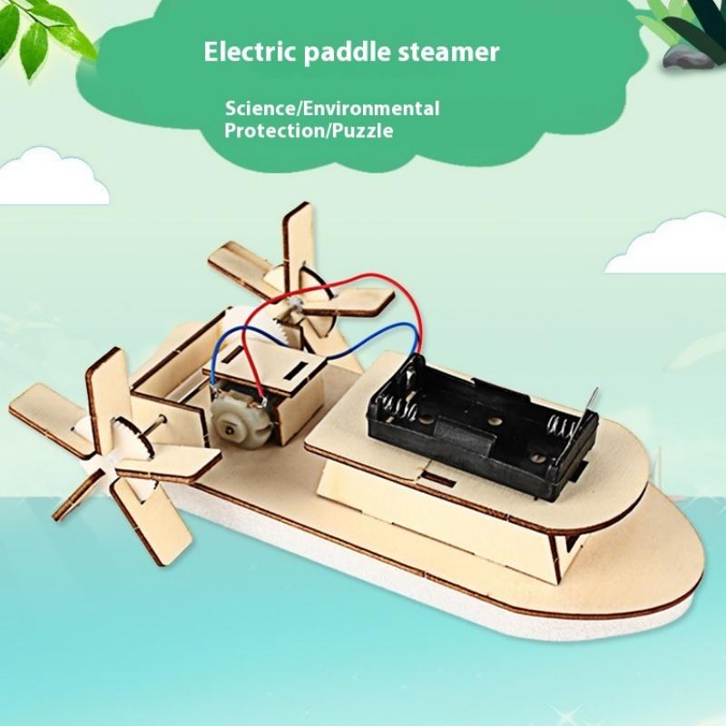 DIY Boat Model Material Set Wood Boat Building Kit 3D Assemble Wooden Paddle Steamer Creative Teaching Educational Scien Toy