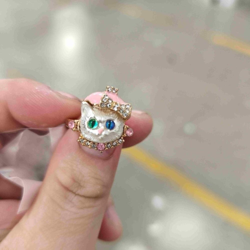 Rhinestone Dog Head Ring Kitten Animal Ring Personality Irregular Opening Ring for Cat Dog Lovers
