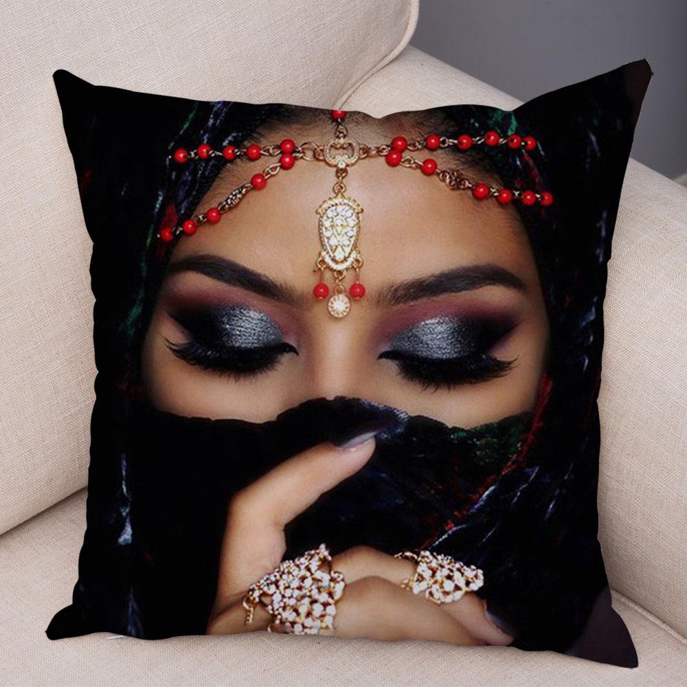 Beautiful Lady Pillow Case Decor Colorful Masked Woman Pillowcase Super Soft Plush Cushion Cover for Sofa Home Car Xcm