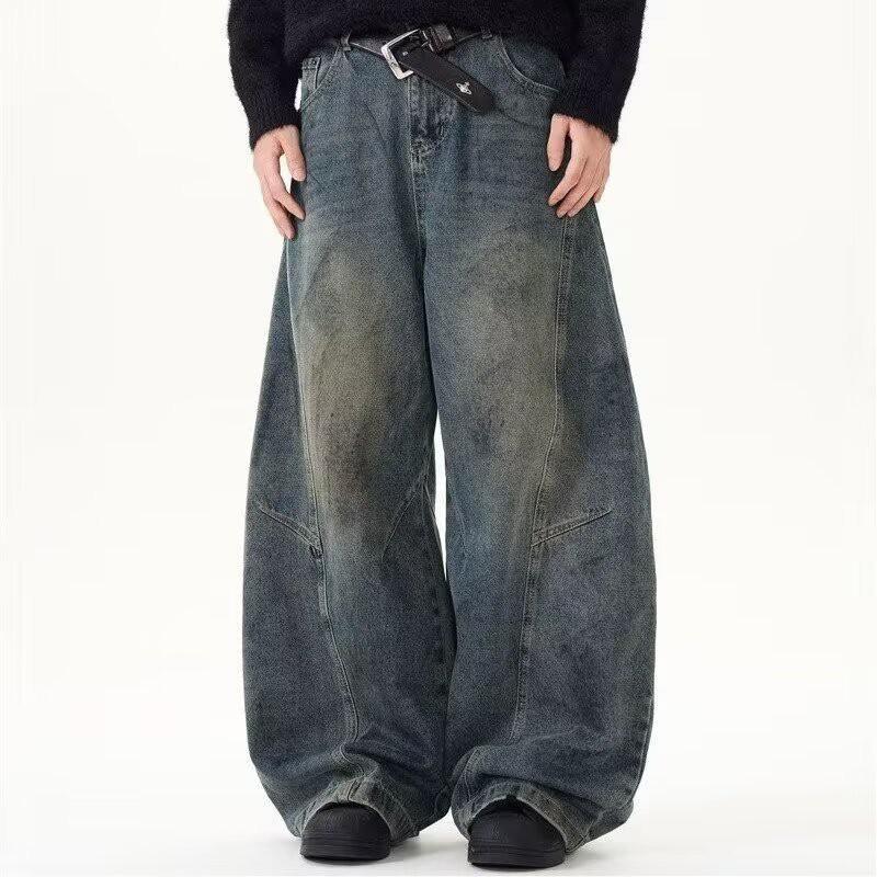 Vintage Distressed Deconstructed Washed Denim Jeans Loose Wide Leg Pants Men Women High Street Casual Trousers