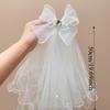 Fashion White Veil Hair Clip Bow Beads Girls Head Gauze Headdress Mesh Bridal Tulle Party Cosplay