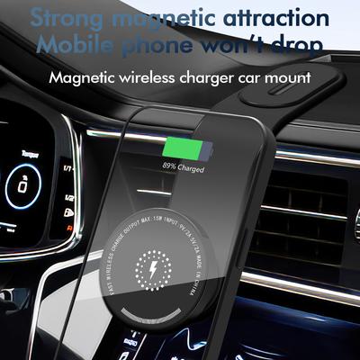 Magnet Smart Mobile Phone Stands Mount 15W Fast Charging Magnetic Phone Holder Wireless Car Charger for Iphone