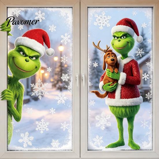 Double Sided Window Decorations 2Pcs Christmas Sticker Decorations, Winter Clings, Reusable Snowflake Decals Seasonal Glass Stickers with for