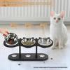 Wooden Pet Feeder & Water Dispenser with Tilt Neck Protection - Three-Bowl Table for Dogs & Cats