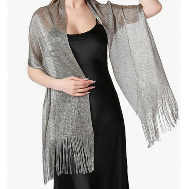 Women Formal Evening Stole With Glittering Silver Design For Bridal Wedding And Evening Party Dresses Accessory