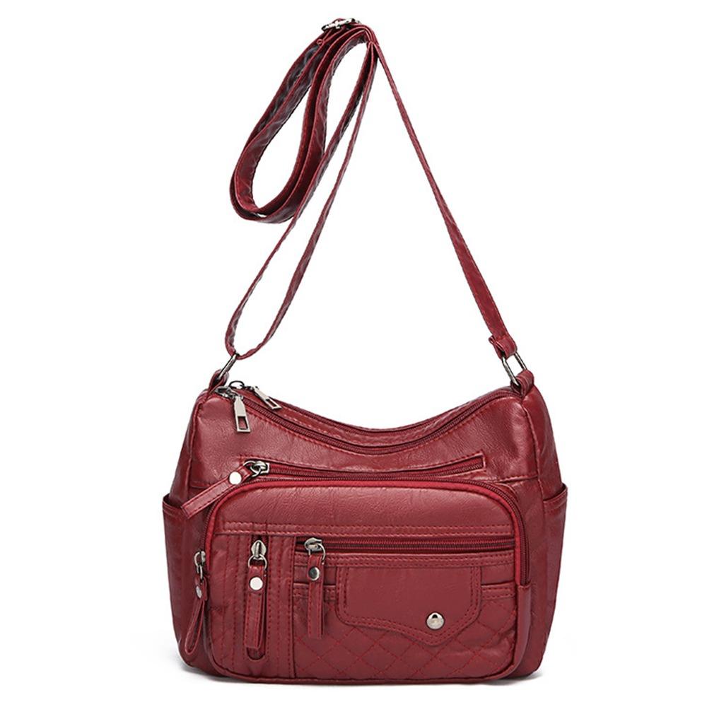 Retro PU Leather Crossbody Bag Waterproof Crossbody Mommy Bag Shopping Messenger Tote  Elderly красный