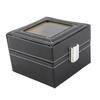 Watch Organizer 2 Slots Watch Storage Case Pu Leather Lock Design Watch Display Case Black Compact Watch Box Jewelry Display