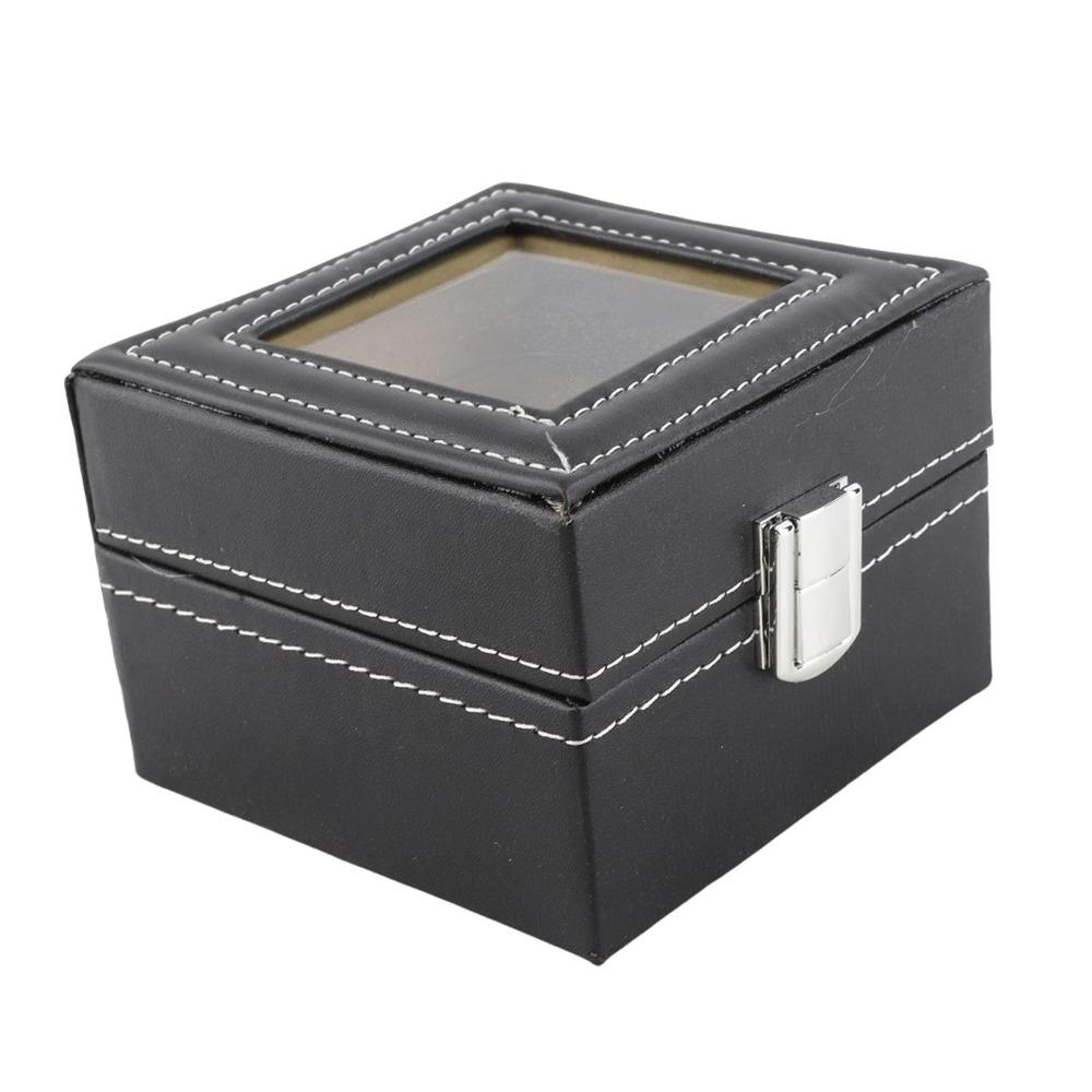 Watch Organizer 2 Slots Watch Storage Case Pu Leather Lock Design Watch Display Case Black Compact Watch Box Jewelry Display