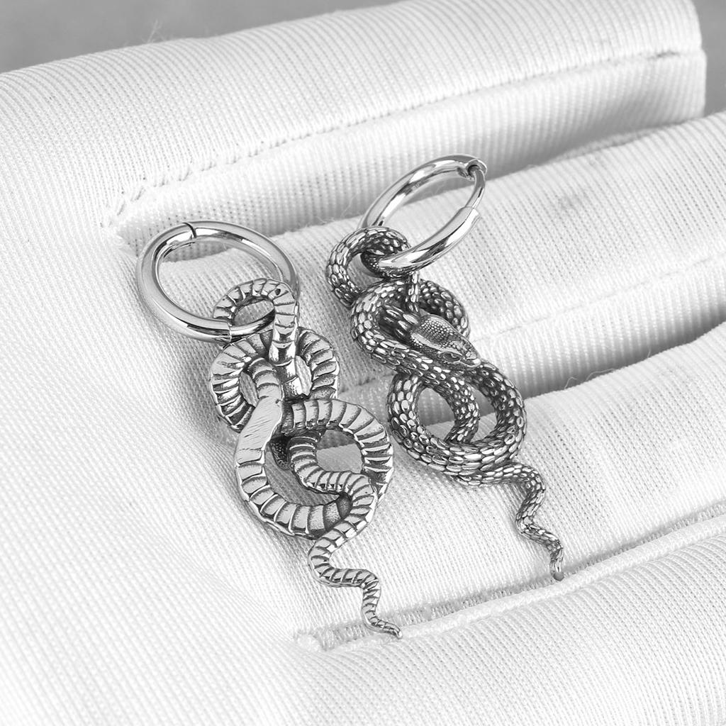 Stainless Steel Vintage Snake Fashion Drop Earrings Men Punk Hip Hop Imitation Animal Ears Jewelry CLE