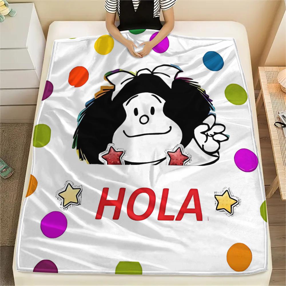 

1 шт. Фланелевое одеяло с принтом Мафальды, Высокое качество, Для всех сезонов, Декор для дома, Тепло и уют, Идеально для рождественских подарков 80cm x 120cm