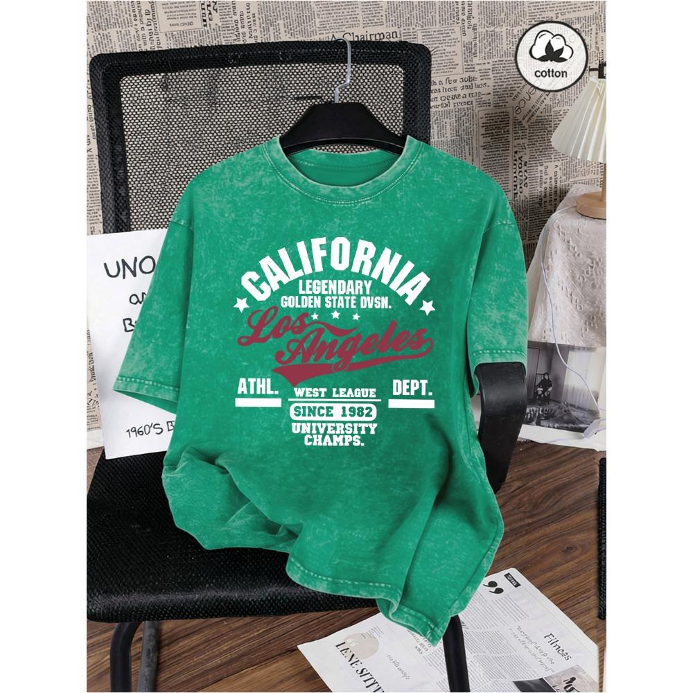 California Oakland Letter Prints Washed T-Shirts Men S Oversize Cotton T Shirts Summer O-Neck Distressed Tops Men Clothes S
