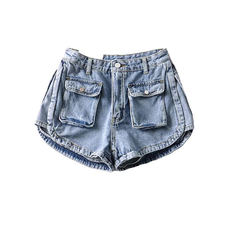 Summer 2022 Ins Hot Girl Internet Celebrity Loose Wide-Leg Denim Shorts with Slimming Pockets.