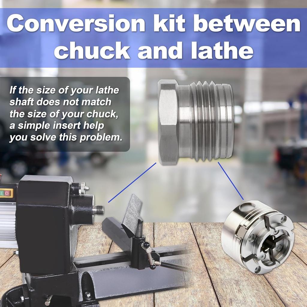 Thread Chuck Insert/Adapter Compatible with NOVA lathe External 38mm insert Type chuck,1 Inch 8 TPI.
