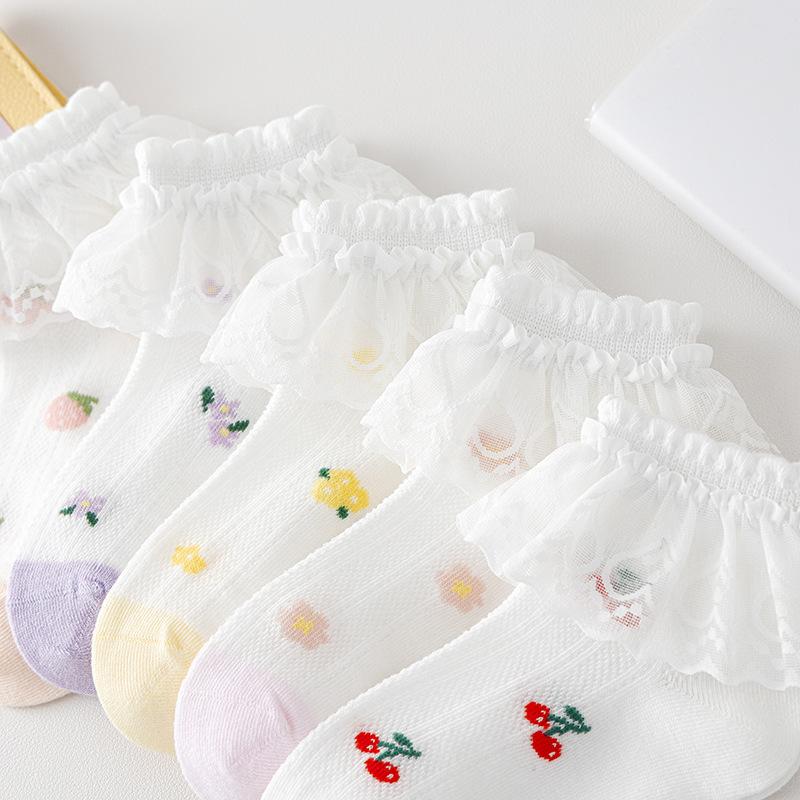 5Pairs/Set Children Cotton Mesh Socks Spring Summer Thin Girls Quality Socks For Baby Sweet Lace Print Princess Teenage Sock New