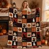 Horaldaily Halloween Grid Pumpkin Cat Bat Ghost Flannel Throw Blanket 50x60