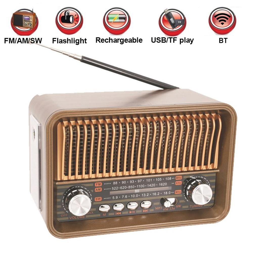 

Portable FM AM SW Radio with BT Speaker LED Flashlight Support TF Card Vintage Radio for Home Office Gifts for Elderly China Mainland