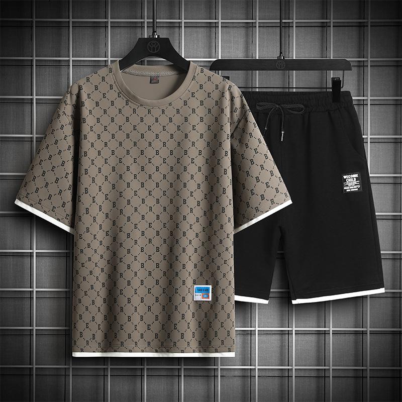 

Спортивные шорты, мужской летний костюм, мужская мода, простой повседневный универсальный мужской костюм-двойка нейтрального стиля XS дубильная кора