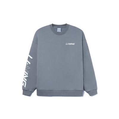 Li-Ning Seria Treningowa Nadruk z Logo Bluza z Polaru z Okrągłym Dekoltem Męska Bluza Szara AWDRB77-8