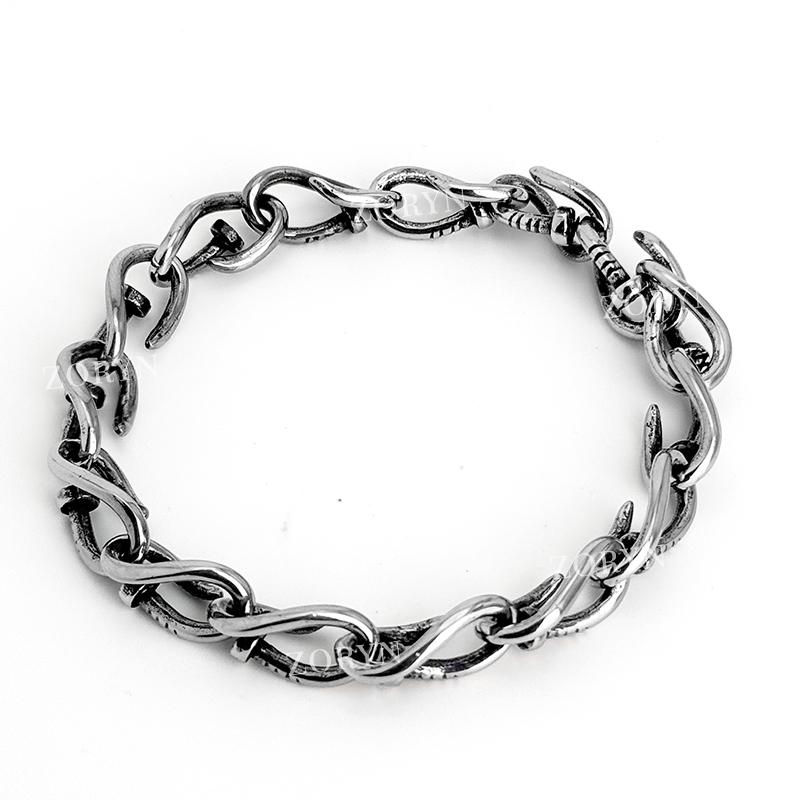 Mens Stainless Steel Cuban Link Bracelet Heavy Duty Black Oxidized Retro Gothic Punk Biker Style Jewelry Adjustable for Men