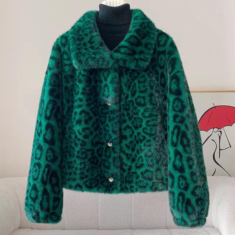 

Mink jacket female leopard print ferret fur integrated coat fur light luxury commuter style leopard print XL-135-80kg