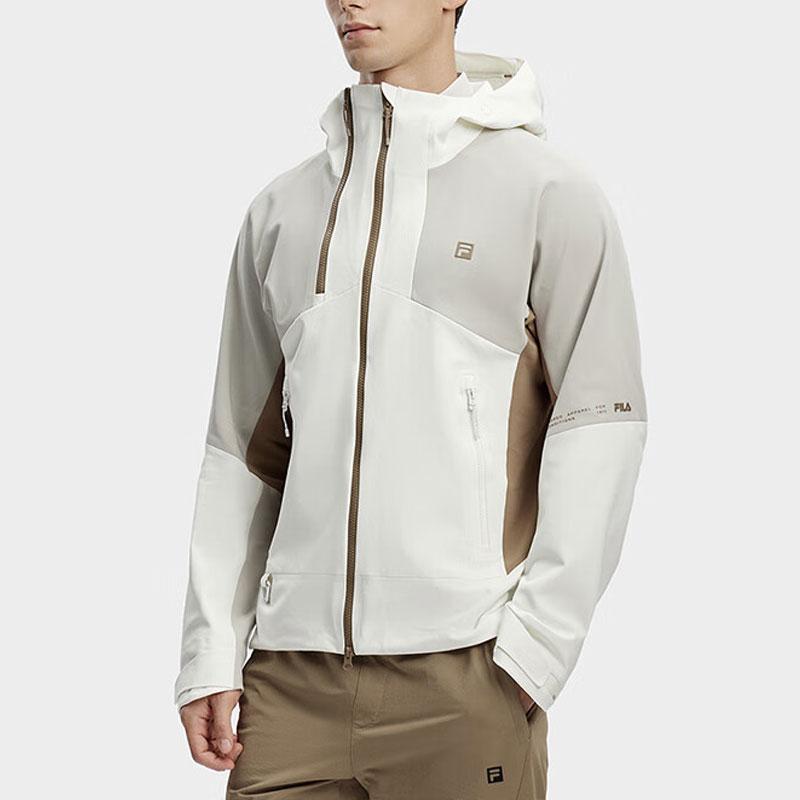 Fila Mountain Peak Color Block Hooded Outdoor Woven Sports Jacket Men Jacket Cloud-White A11M417701F-WT